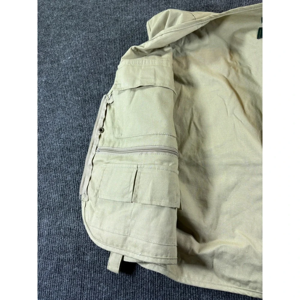 Crystal River Mens‎ Large Tan Khaki Multi Pocket Fishing Utility Vest Fly Patch